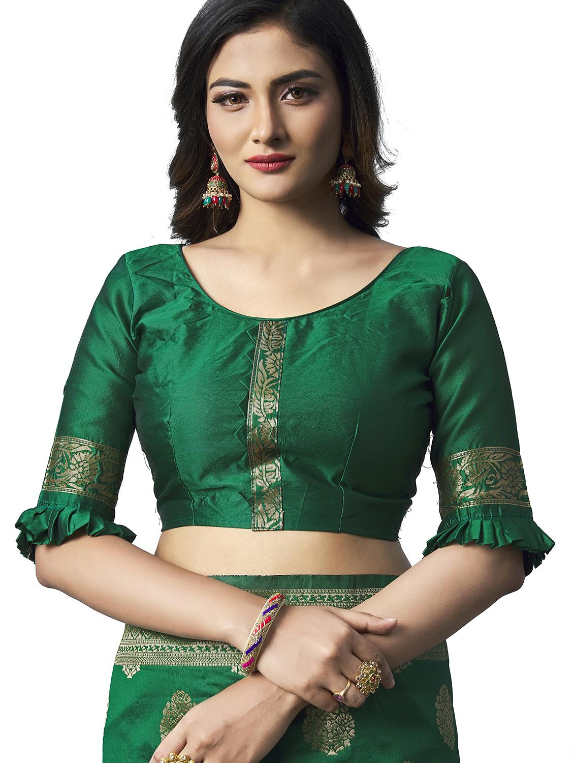 green banarasi saree with blouse - 20067869 - Standard Image - 2