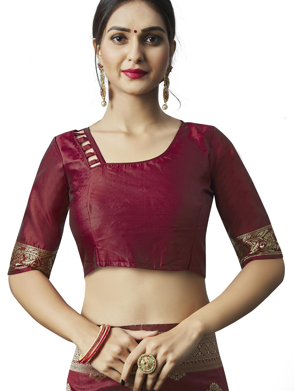 maroon banarasi saree with blouse - 20067875 - Standard Image - 2