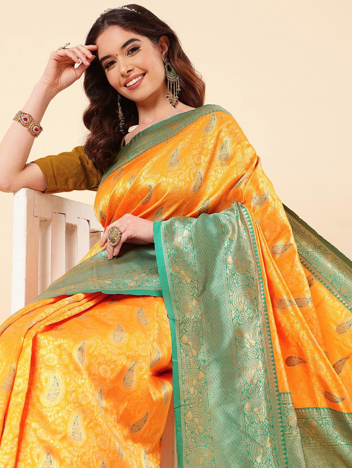 yellow banarasi saree with blouse - 20068007 - Standard Image - 2