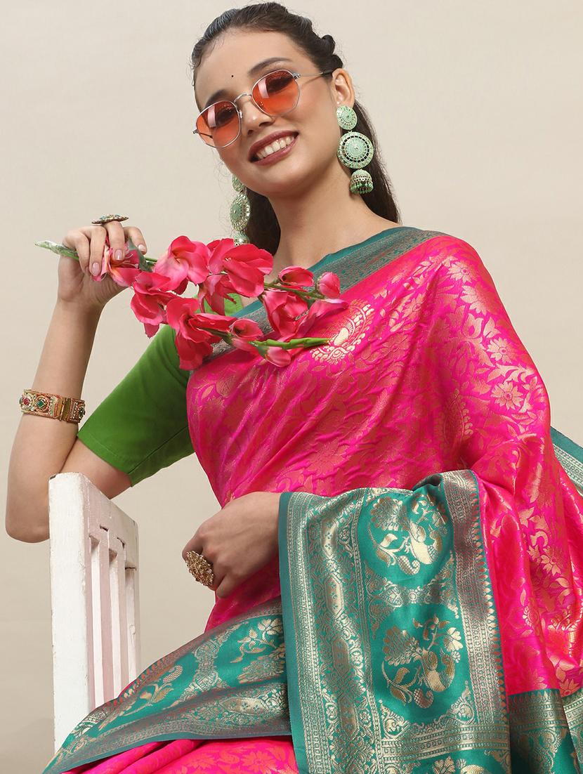 pink silk banarasi saree with blouse - 20068028 - Standard Image - 2