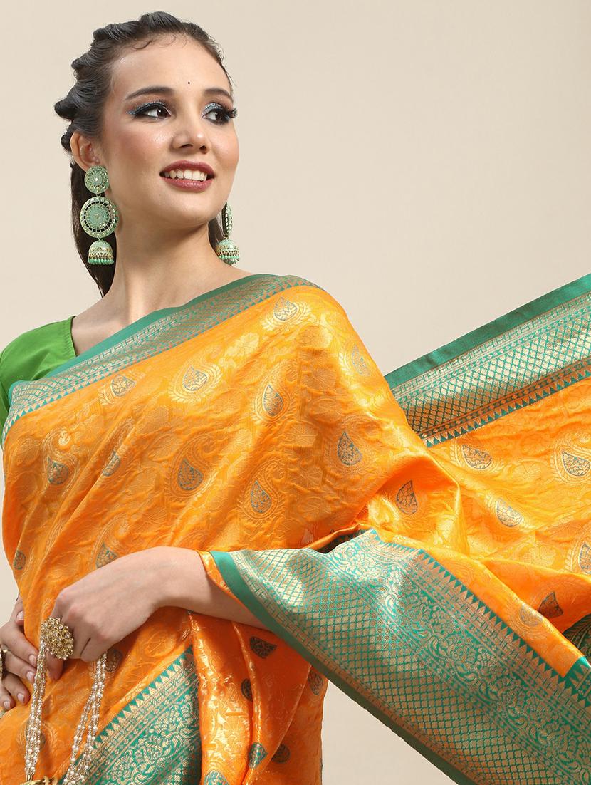 yellow banarasi saree with blouse - 20068036 - Standard Image - 2