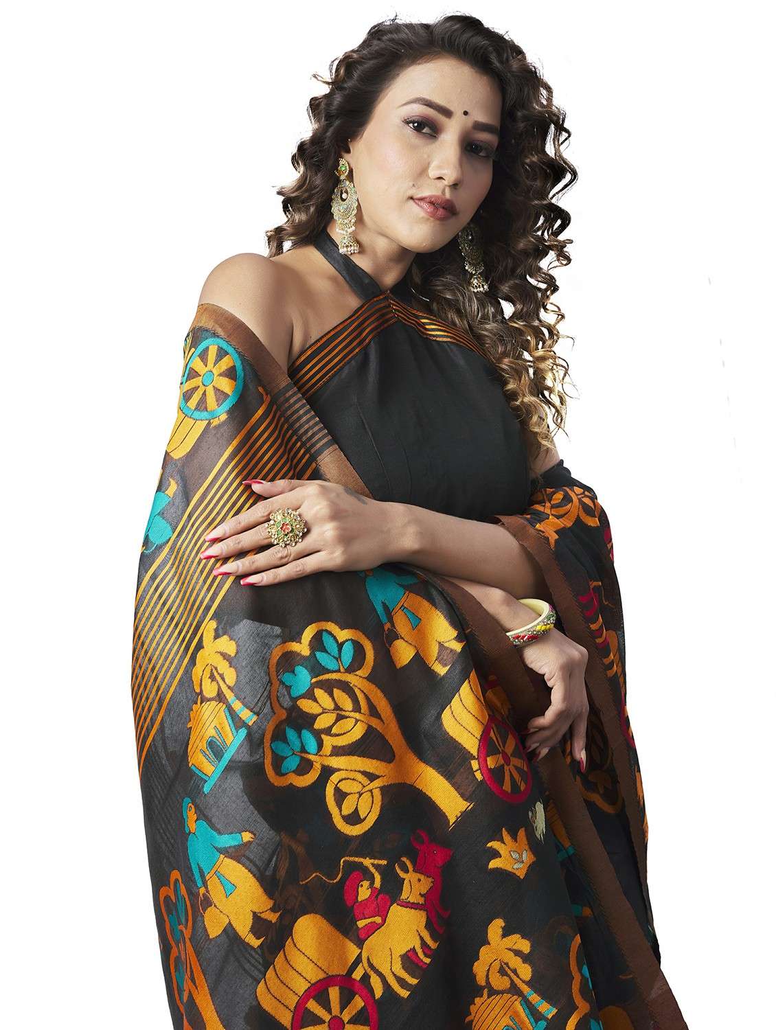 black printed jamdani saree with blouse - 20068127 - Standard Image - 2