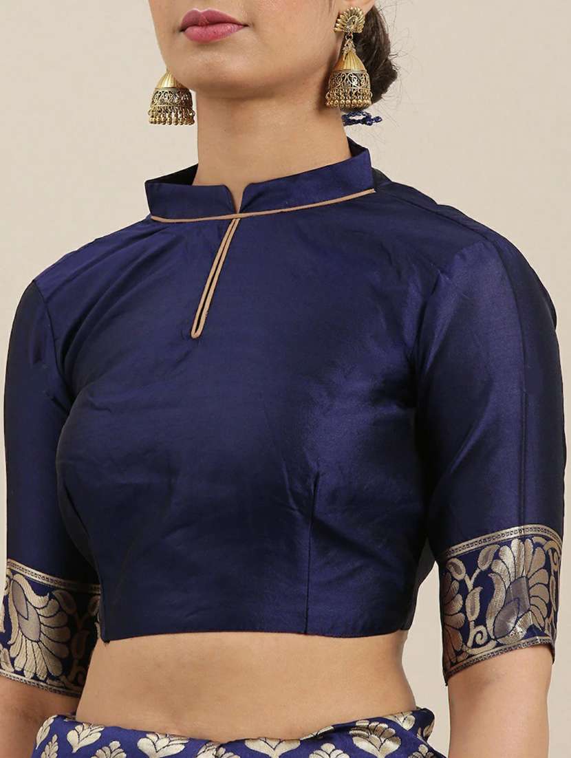navy blue banarasi saree with blouse - 20068203 - Standard Image - 2