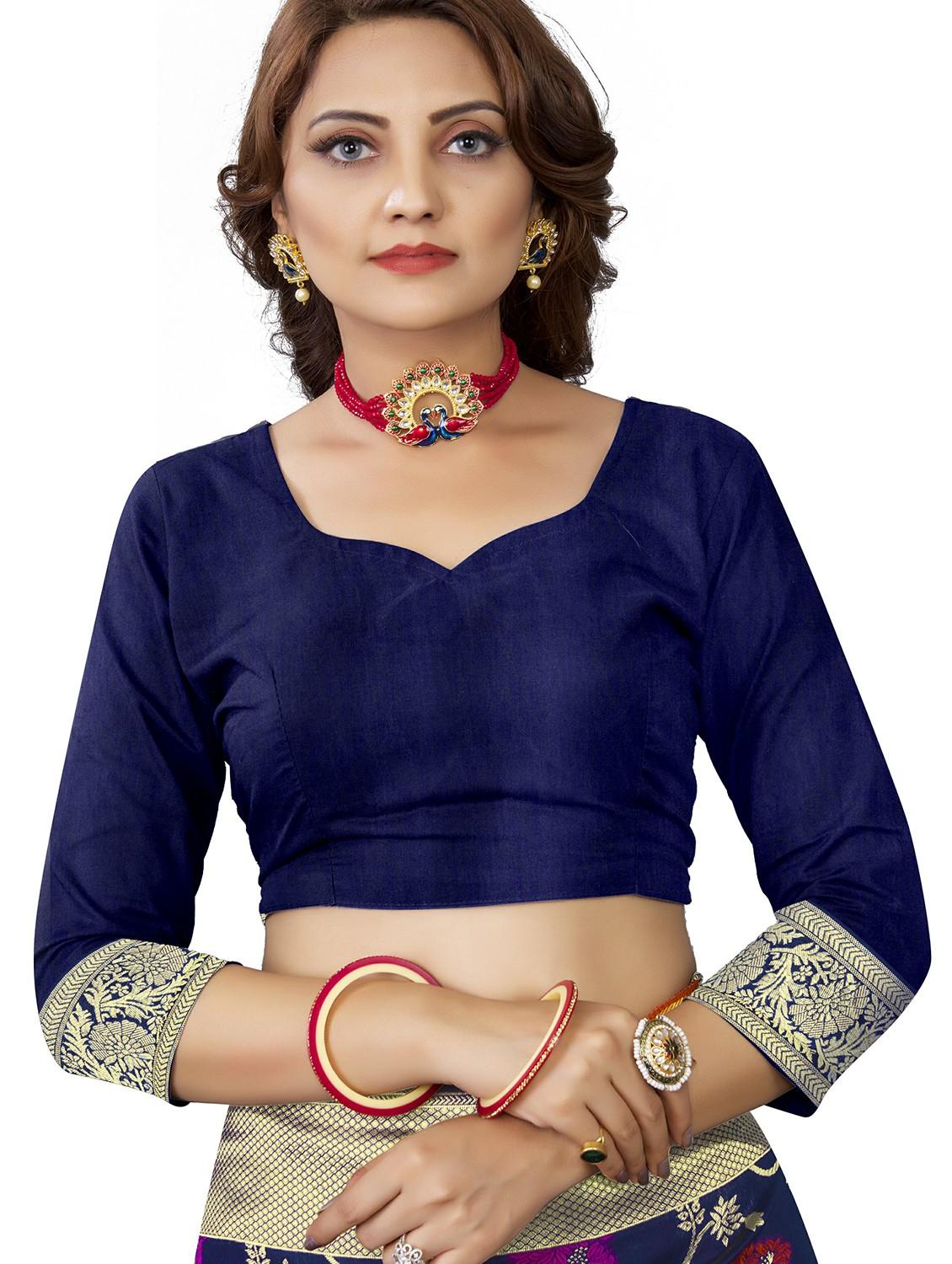 navy blue banarasi saree with blouse - 20068221 - Standard Image - 2