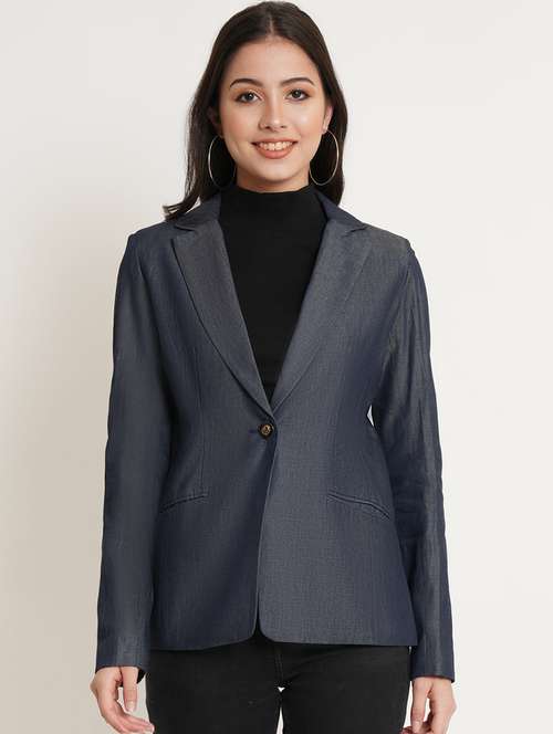 grey solid casual blazer - 20068335 - Standard Image - 0