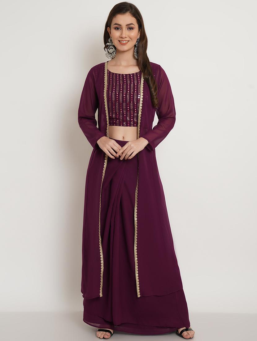 women purple round neck fusion set - 20068357 -  Zoom Image - 0