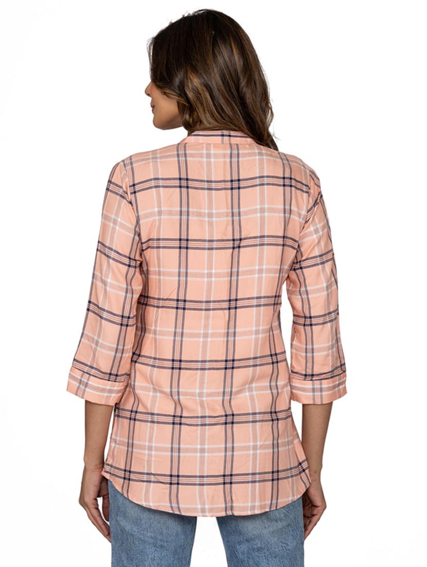 mandarin neck checkered shirt - 20068409 - Standard Image - 2