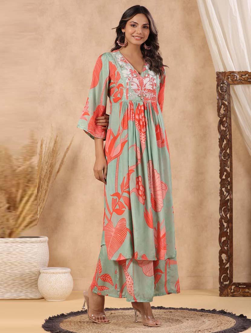 printed flared kurta palazzo set - 20068457 - Standard Image - 2