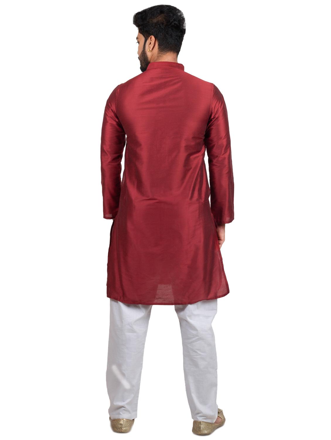 mandarin neck solid kurta pyjama set - 20068685 - Standard Image - 2