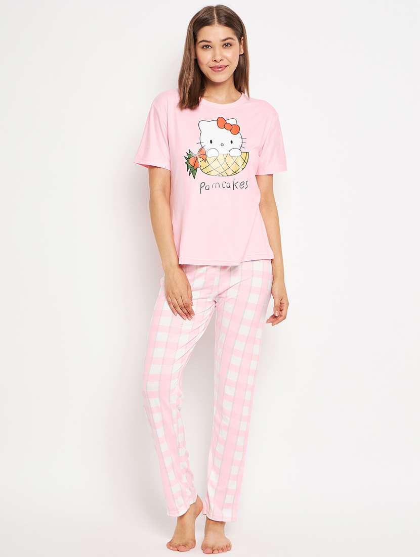round neck printed nightwear pyjama set 