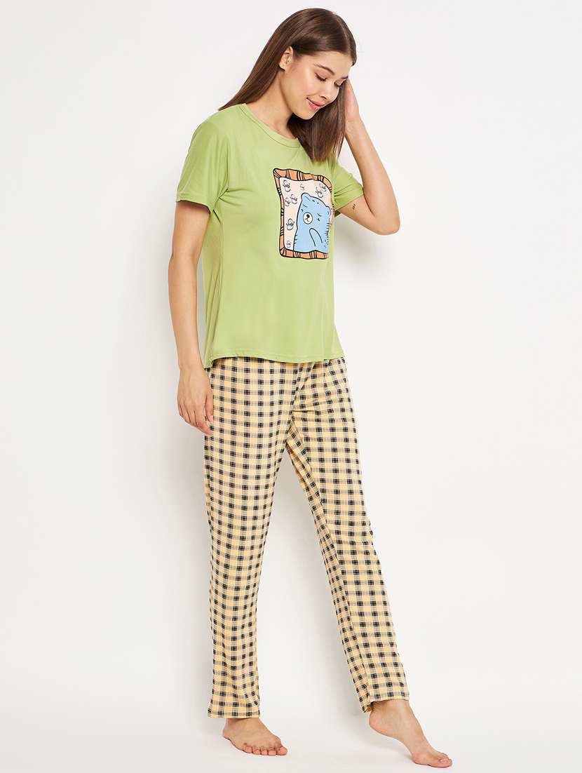 round neck printed nightwear pyjama set - 20069877 - Standard Image - 2