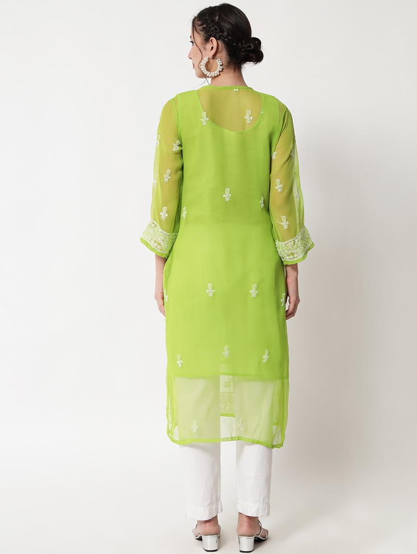 round neck chikankari straight long kurta - 20070414 - Standard Image - 2