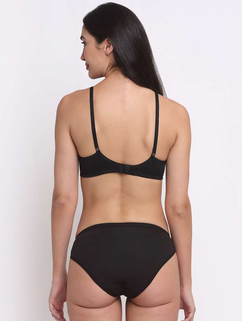 black cotton blend bras and panty set - 20070534 - Standard Image - 2