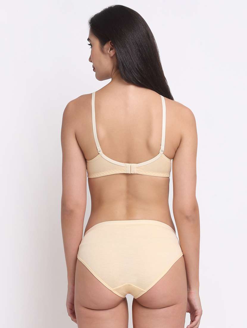beige cotton blend bras and panty set - 20070536 - Standard Image - 2