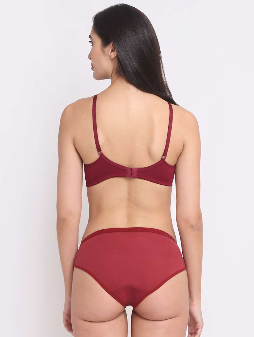 red cotton blend bras and panty set - 20070537 - Standard Image - 2