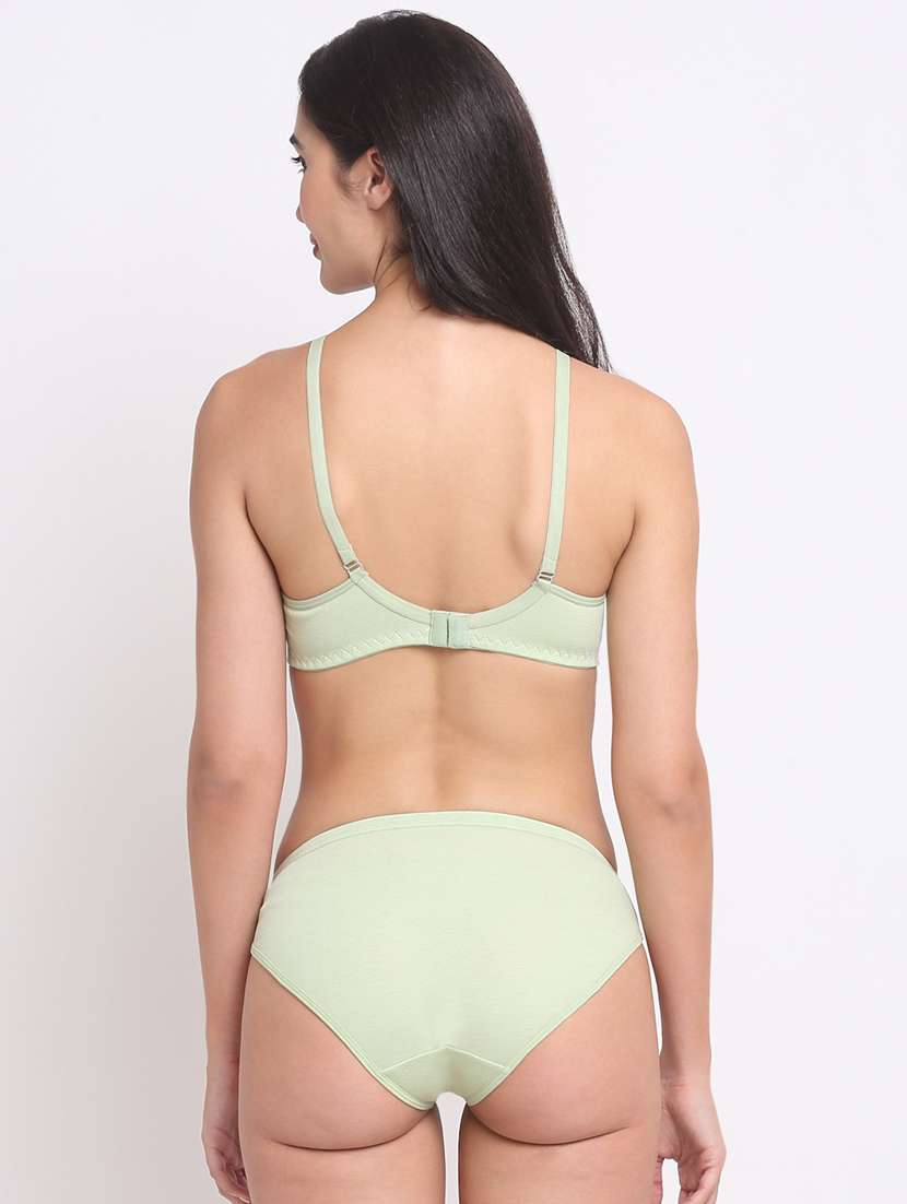 green cotton blend bras and panty set - 20070538 - Standard Image - 2