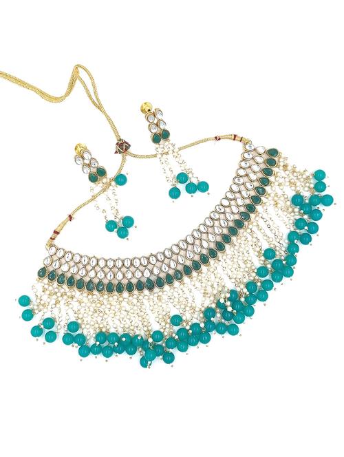 gold plated beads & kundan necklace set - 20072595 - Standard Image - 0