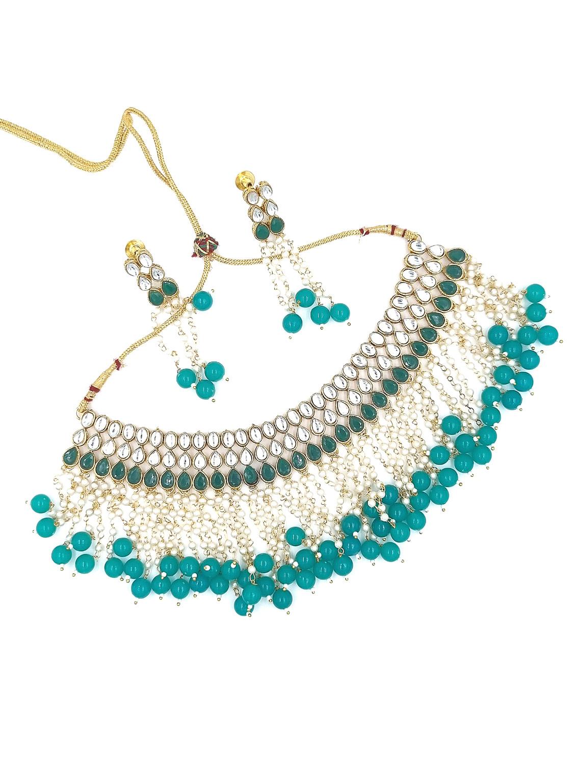 gold plated beads & kundan necklace set - 20072595 - Zoom Image - 0