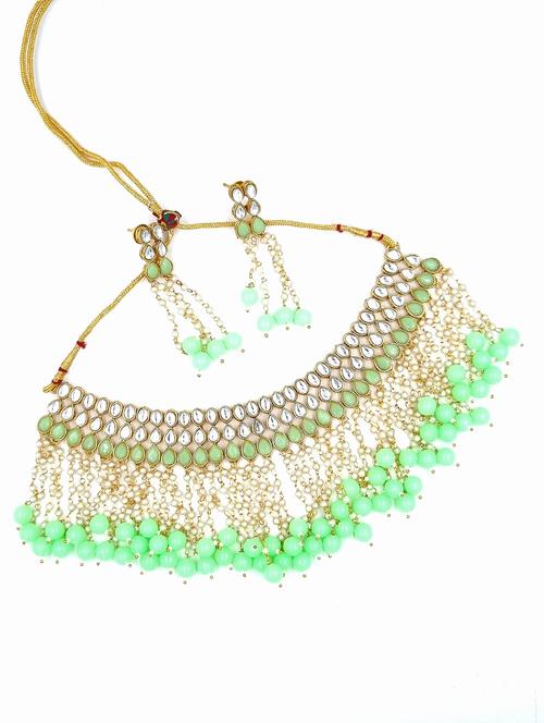 gold plated beads & kundan necklace set - 20072596 -  Standard Image - 0