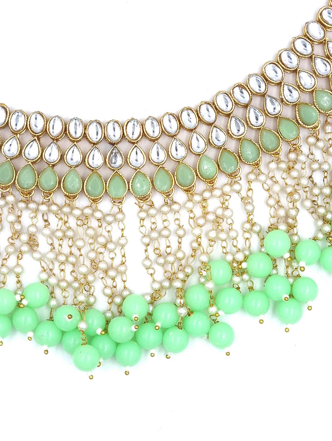 gold plated beads & kundan necklace set - 20072596 - Standard Image - 2