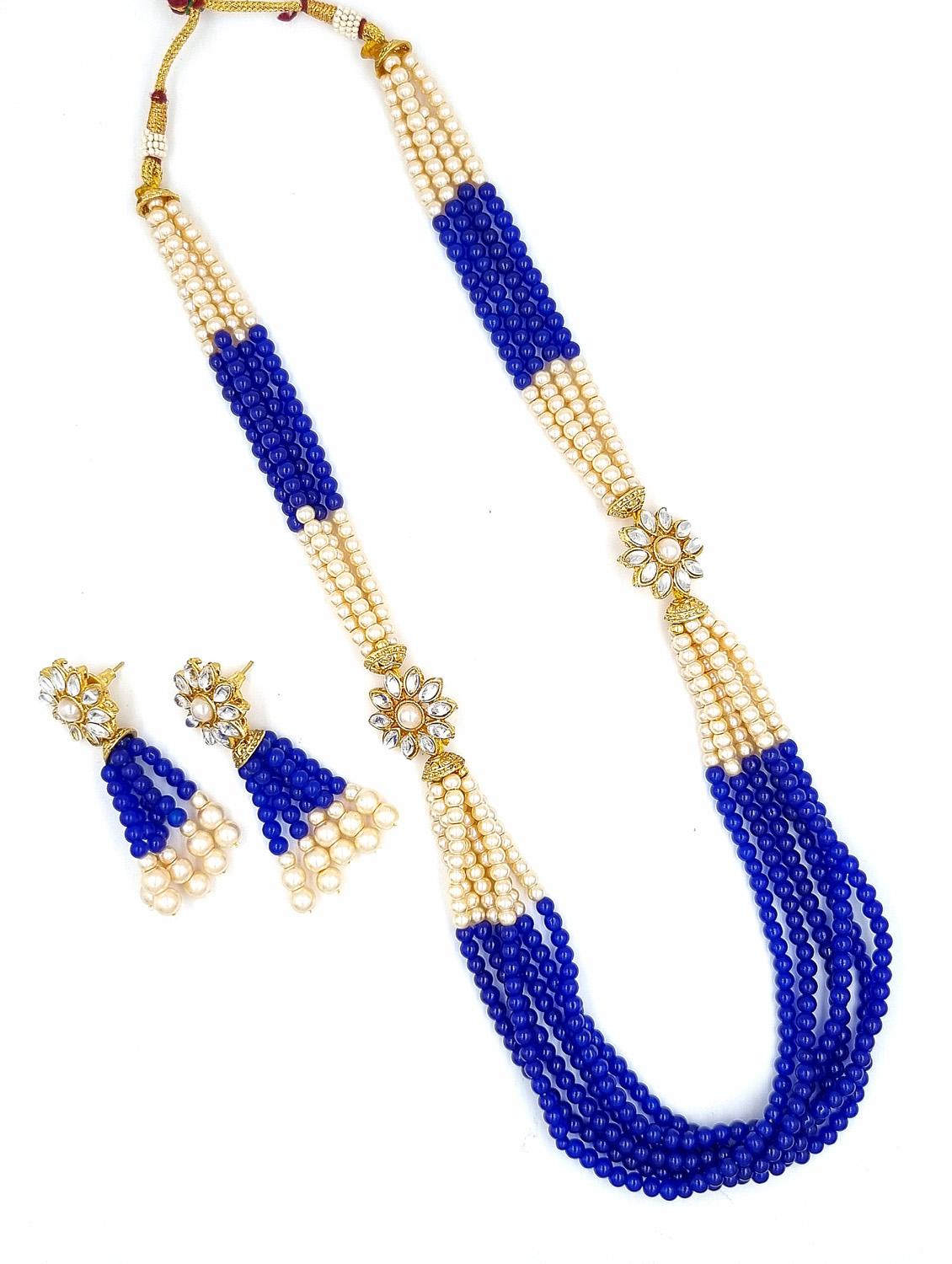 gold plated beads & kundan long necklace set - 20072598 - Zoom Image - 0