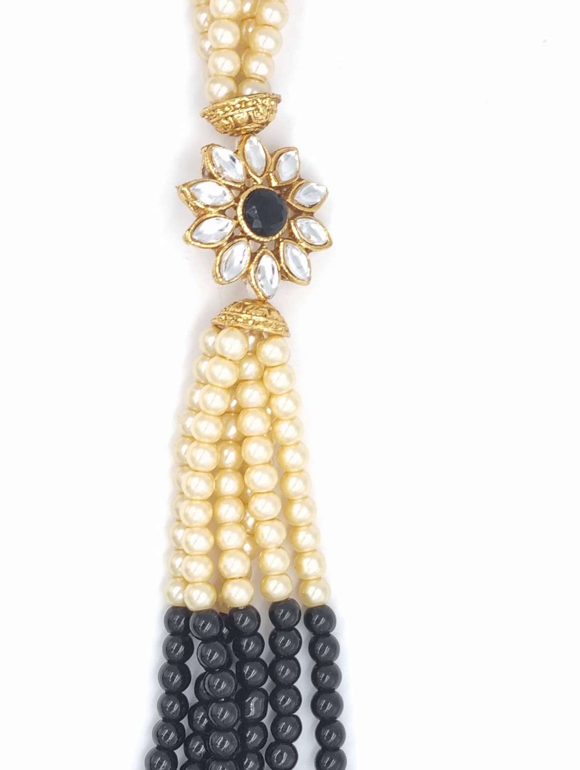 gold plated beads & kundan long necklace set - 20072599 - Standard Image - 2