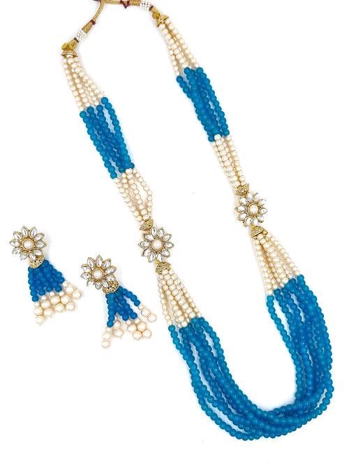 gold plated beads & kundan long necklace set - 20072600 - Standard Image - 0