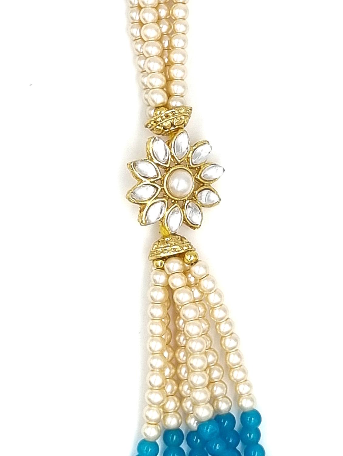 gold plated beads & kundan long necklace set - 20072600 - Standard Image - 2