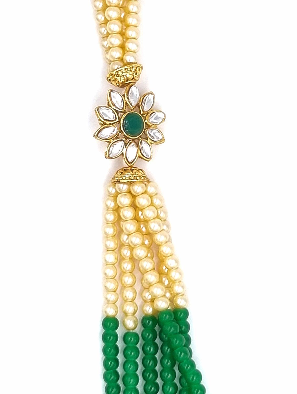 gold plated beads & kundan long necklace set - 20072601 - Standard Image - 2