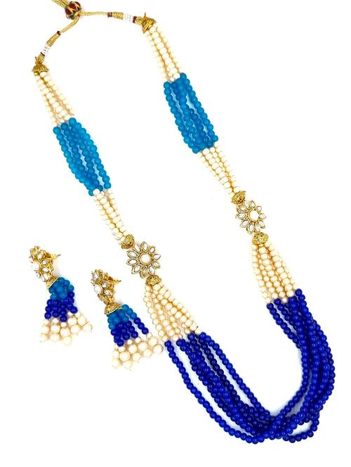 gold plated beads & kundan long necklace set - 20072602 - Standard Image - 0