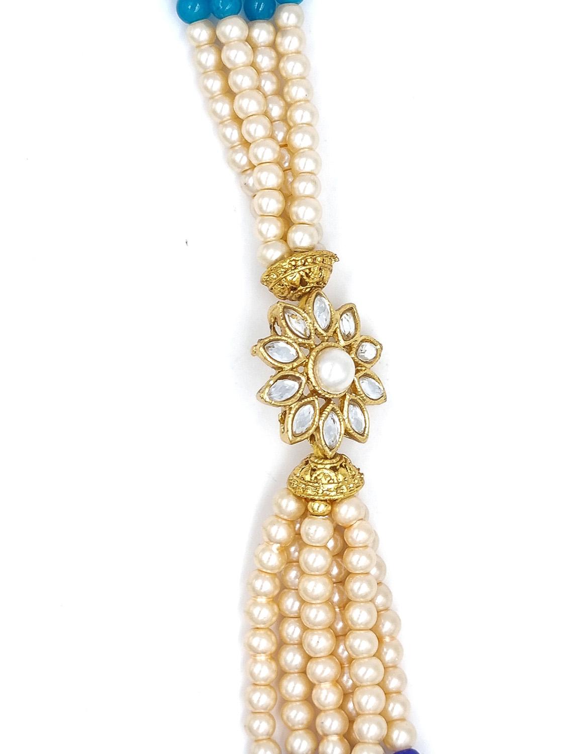 gold plated beads & kundan long necklace set - 20072602 - Standard Image - 2