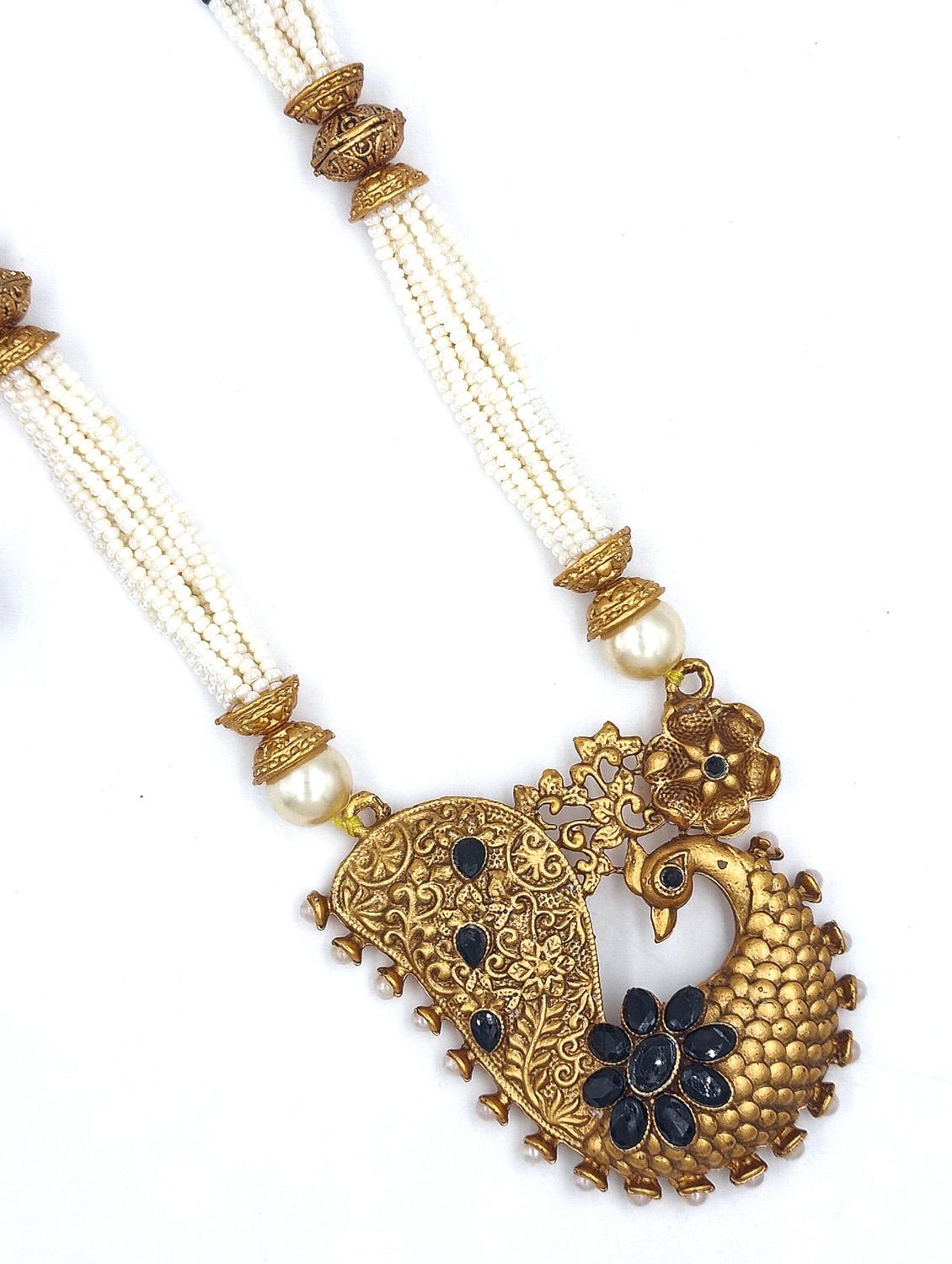 gold plated kundan long necklace set - 20072606 - Standard Image - 2