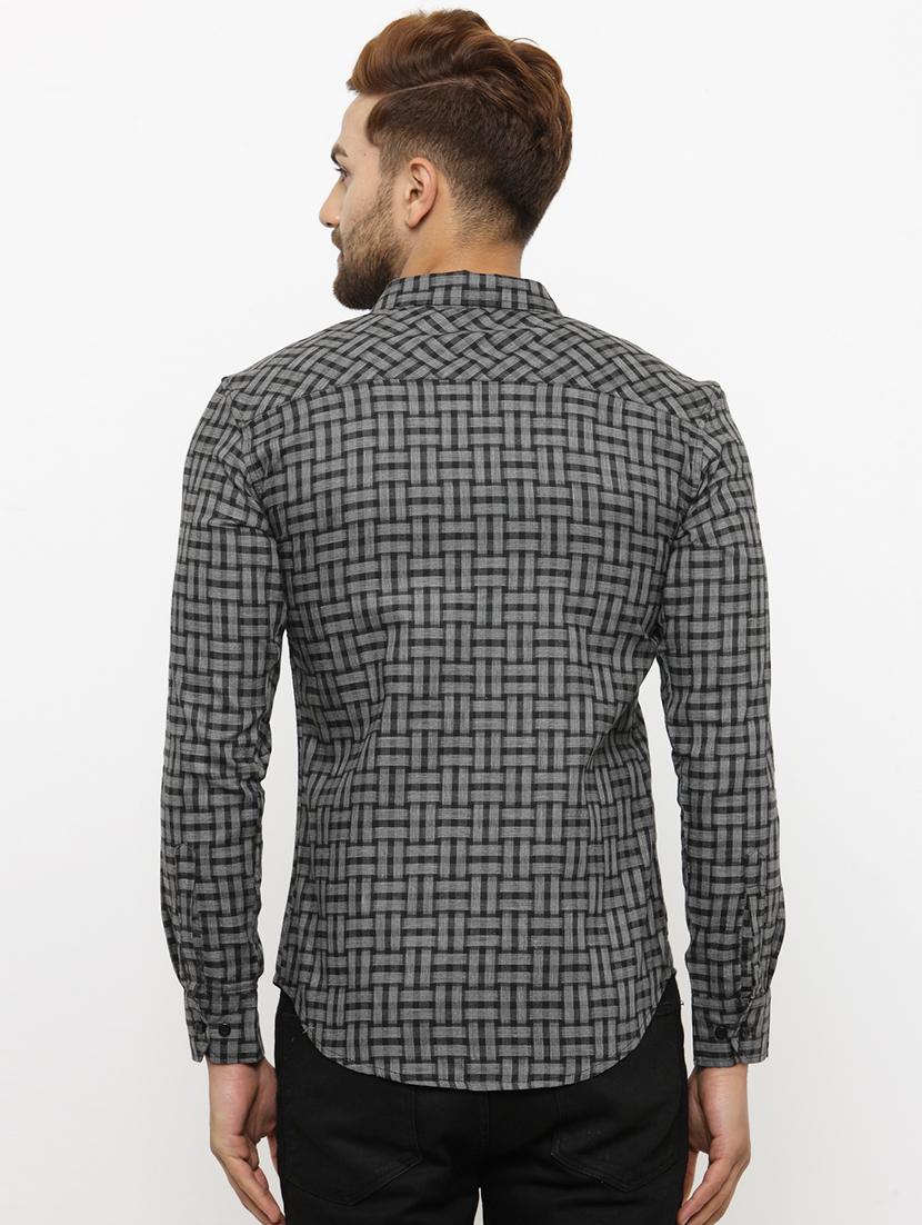 grey checkered cotton casual shirt - 20072631 - Standard Image - 2