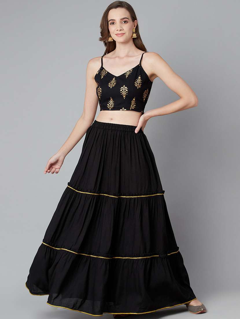Black Camisole Neck Skirt Top Set