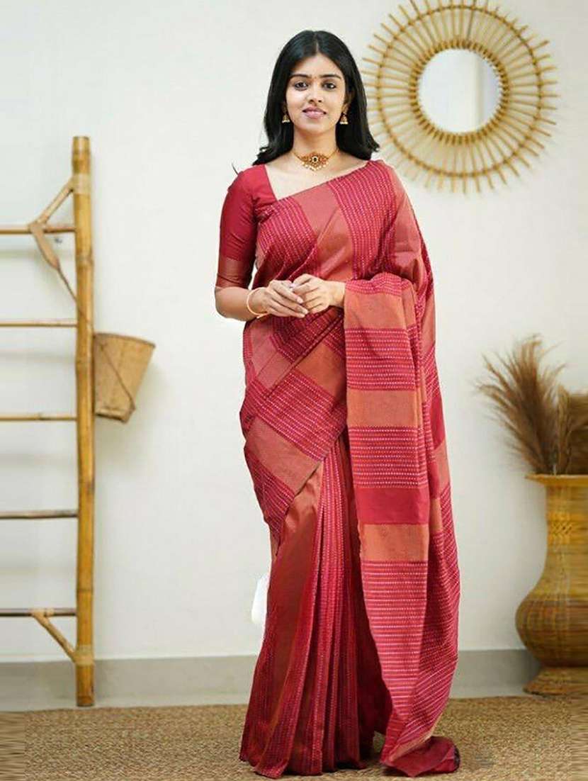 women's self design maroon colored saree with blouse