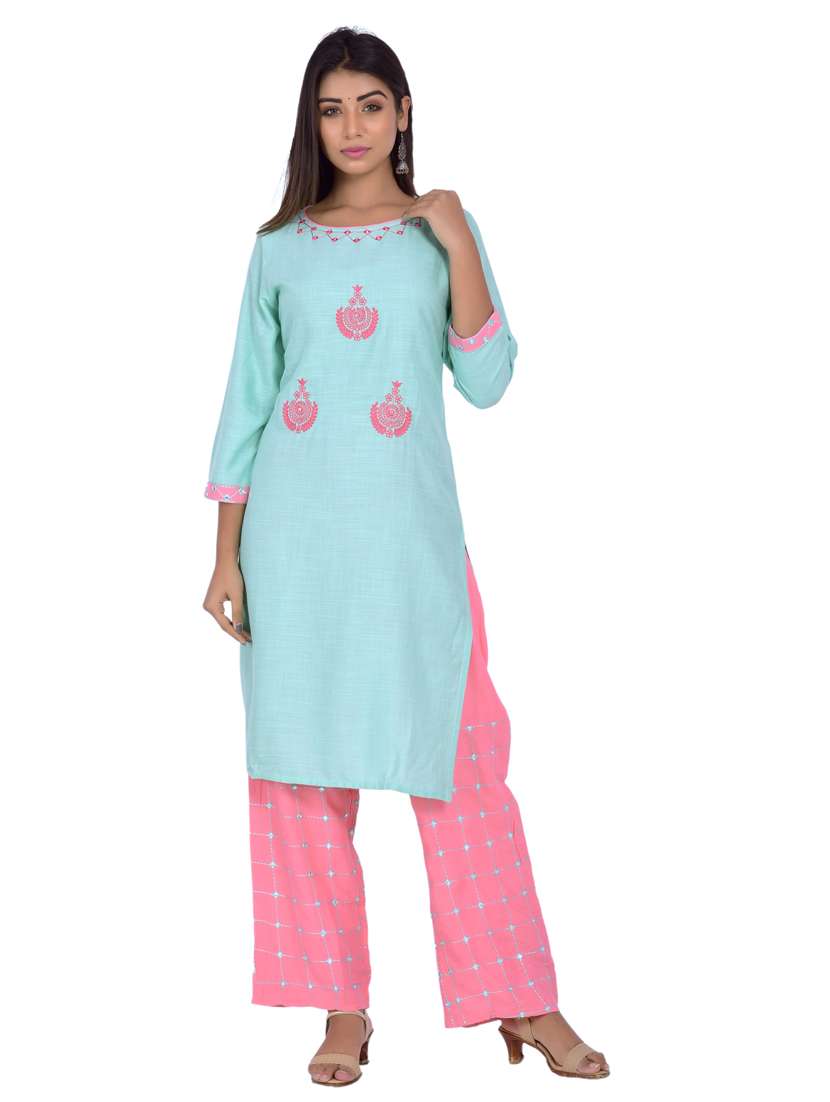 round neck kurta palazzo set