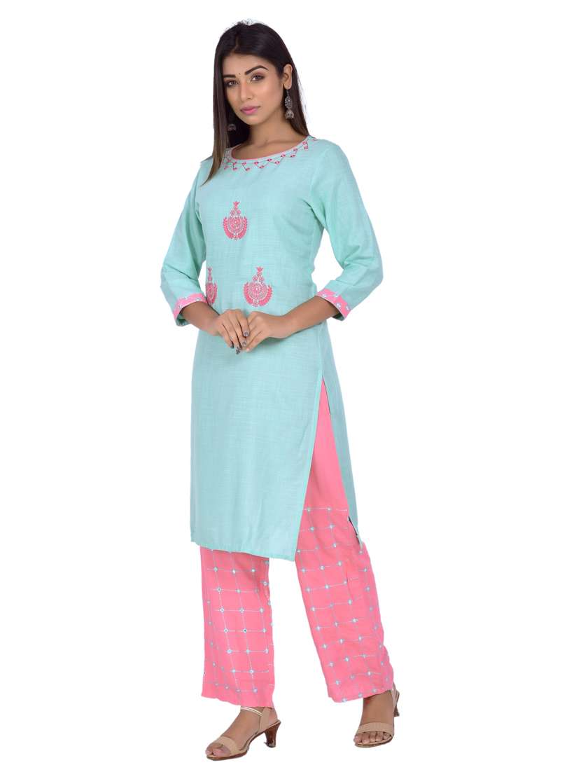 round neck kurta palazzo set - 20078339 -  Standard Image - 2