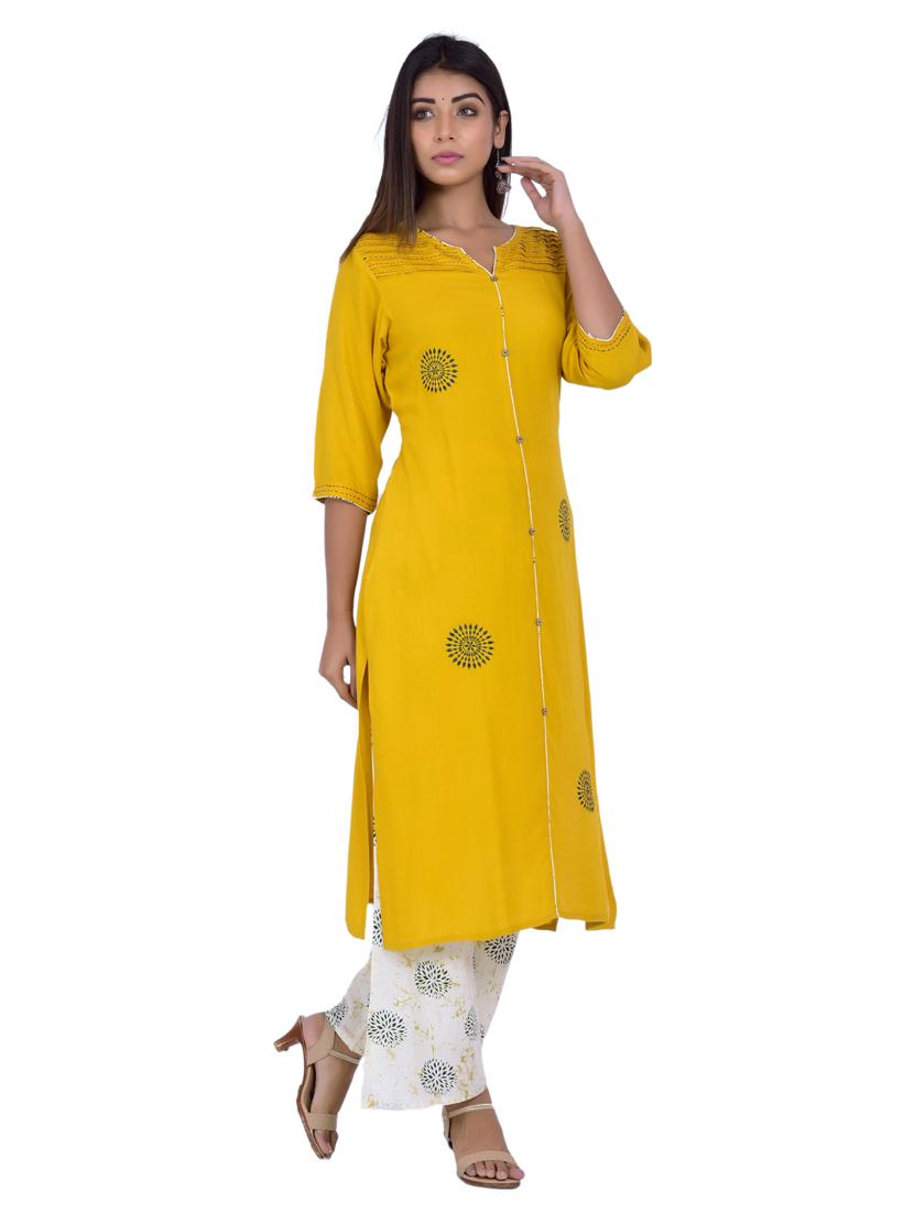 notch neck kurta palazzo set - 20078343 - Standard Image - 2