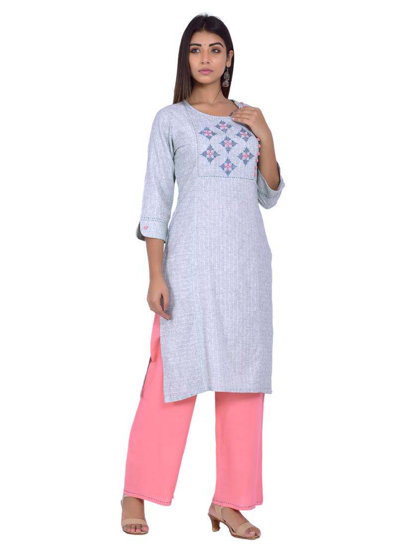 round neck kurta palazzo set - 20078348 - Standard Image - 2