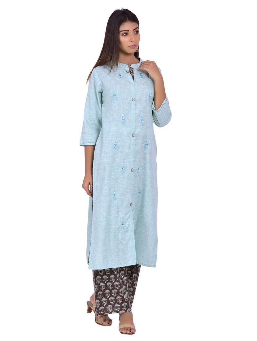 mandarin neck kurta palazzo set - 20078354 -  Standard Image - 2