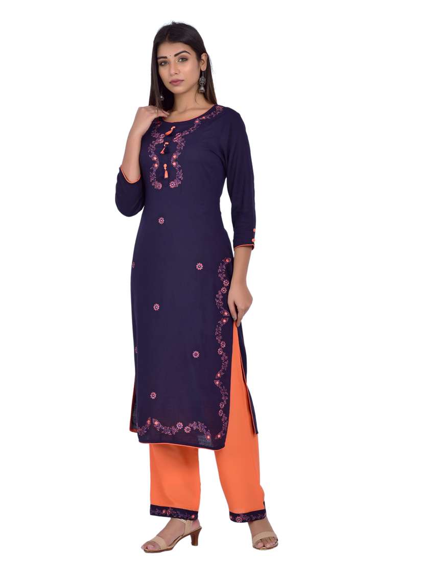round neck kurta palazzo set - 20078357 -  Standard Image - 2