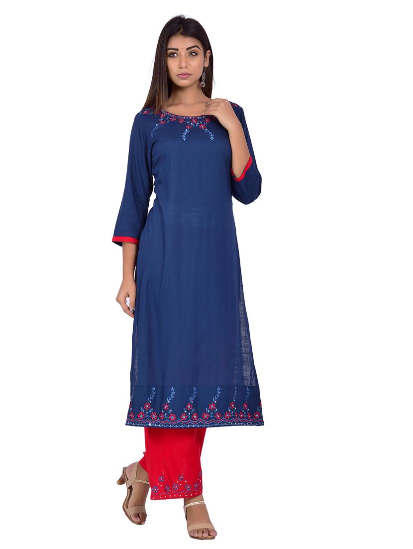 round neck kurta palazzo set - 20078359 - Standard Image - 2