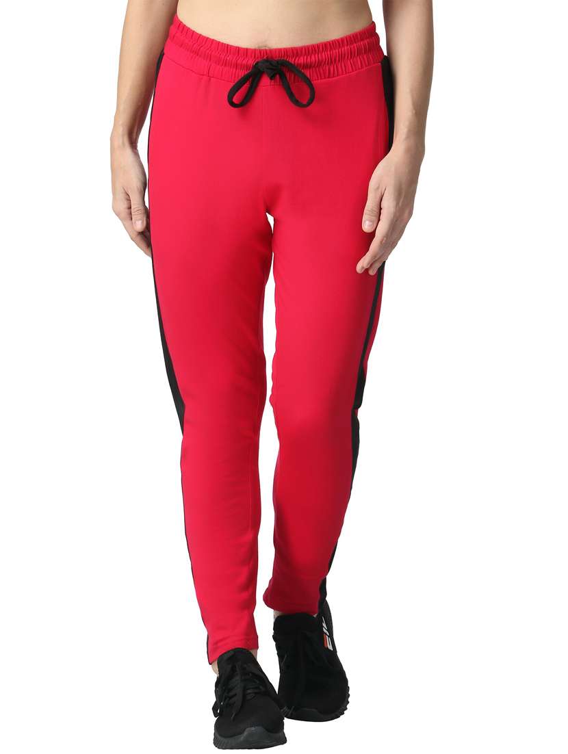 red color blocked mid rise track pant