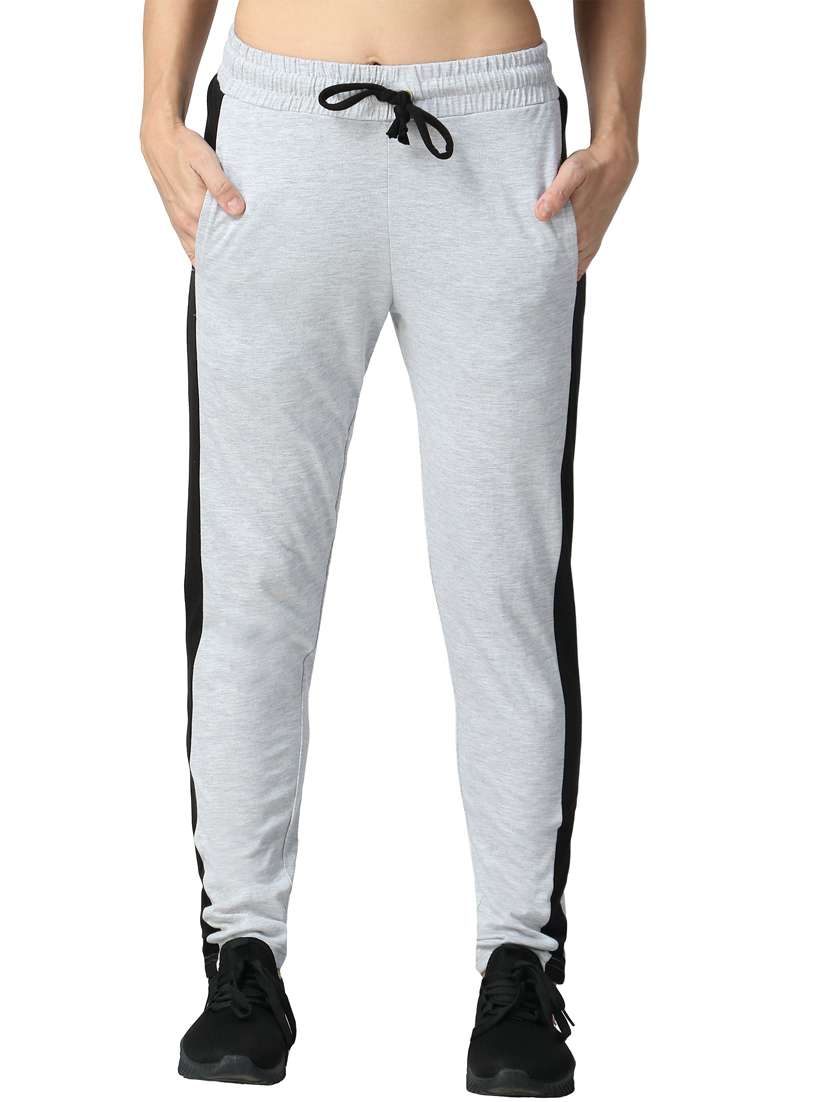 grey color blocked mid rise track pant