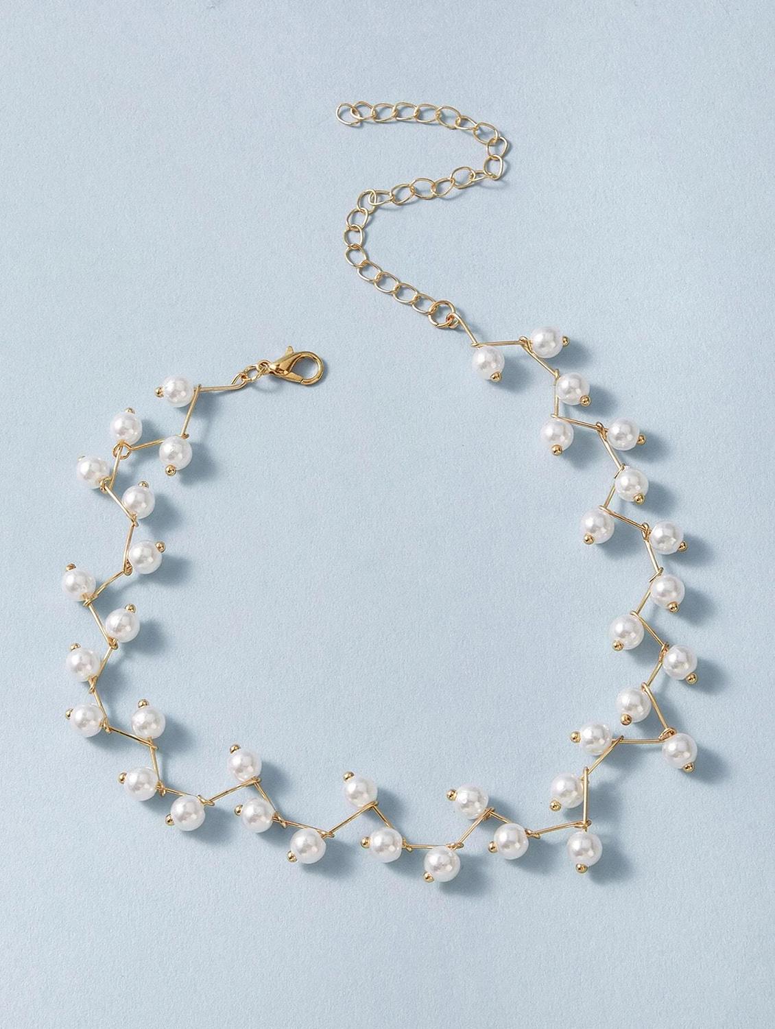 gold plated pearls choker - 20083152 - Zoom Image - 0