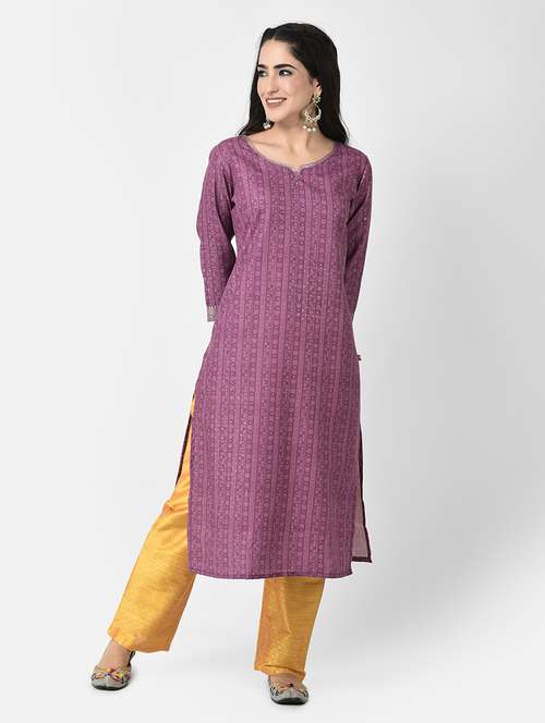 notch neck printed straight kurta - 20083164 -  Standard Image - 0