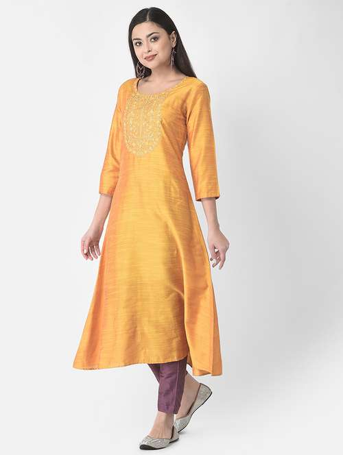 round neck solid a-line kurta - 20083191 - Standard Image - 0