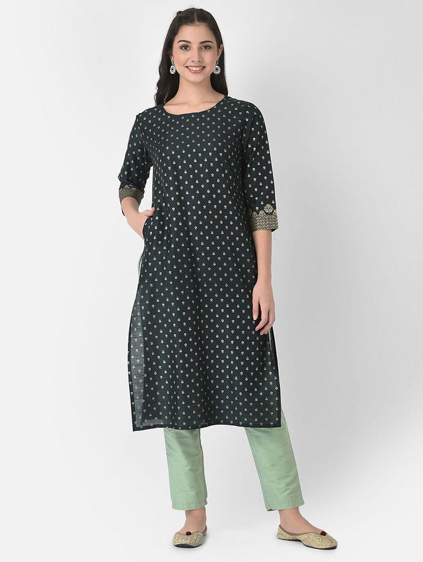 round neck printed straight kurta - 20083194 -  Zoom Image - 0