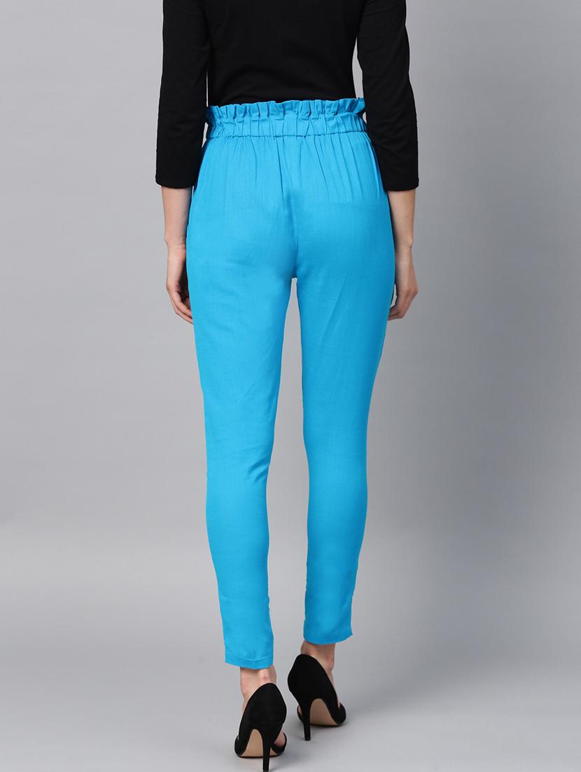 blue solid flat front ankle length trouser - 20083206 - Standard Image - 2