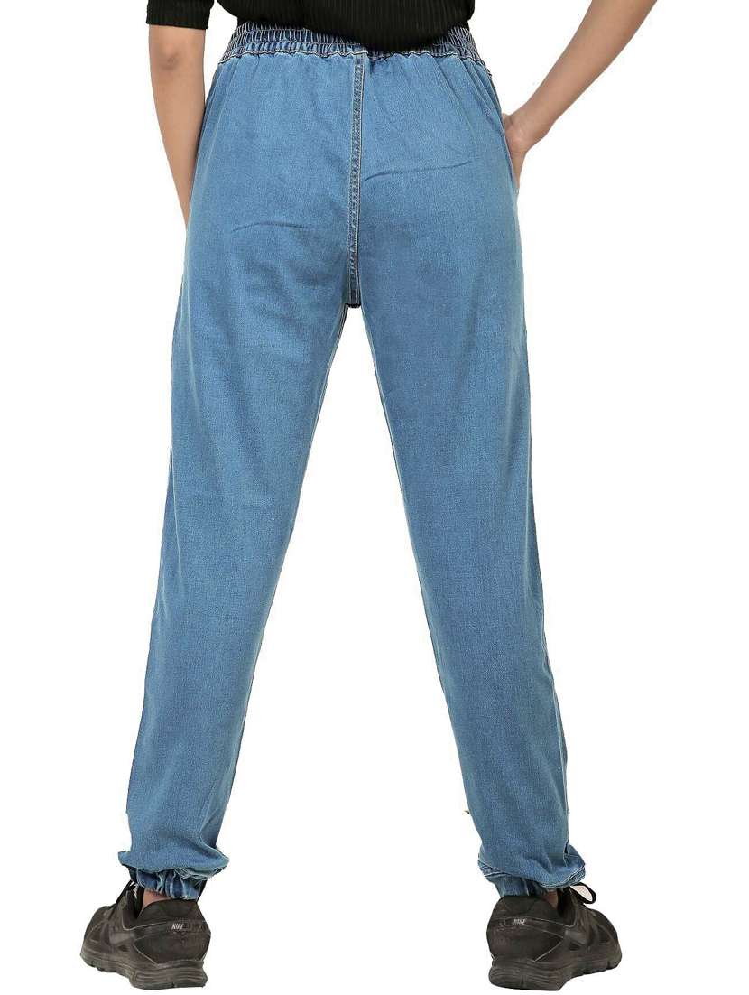 light blue solid mid rise denim jogger - 20085283 - Standard Image - 2